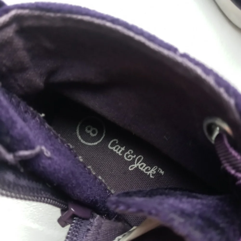 Cat & Jack girls size 8 dark purple velour uppers hi-top ribbon tie lace shoes